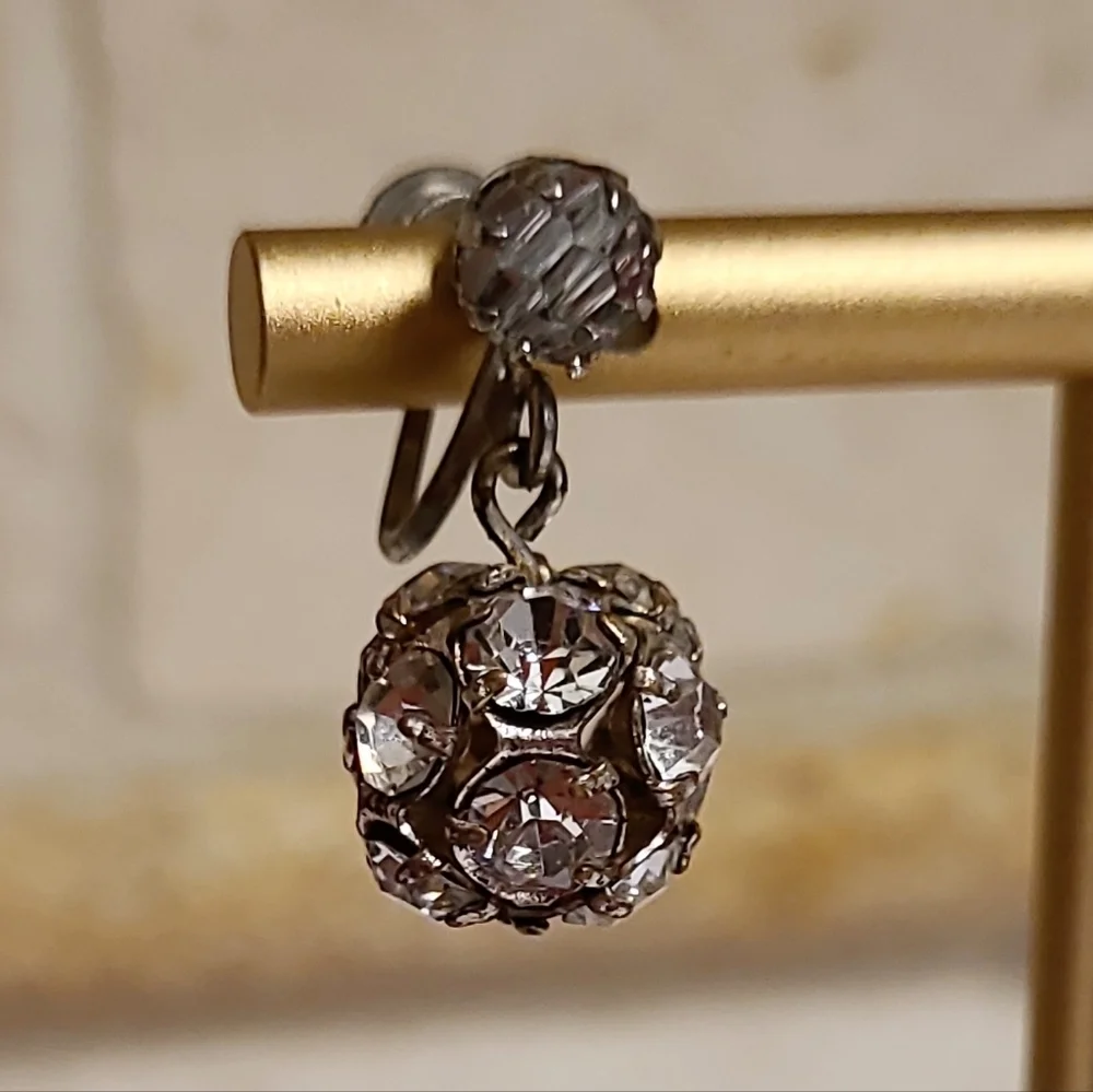 Vintage Crystal Sphere Screwback Dangle Earrings